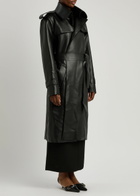 Norma Kamali Belted Faux Leather Trench Coat Black