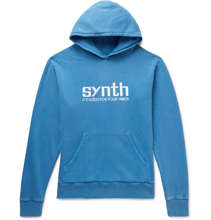 Photo: Pasadena Leisure Club - Synth Printed Pigment-Dyed Fleece-Back Cotton-Jersey Hoodie - Blue
