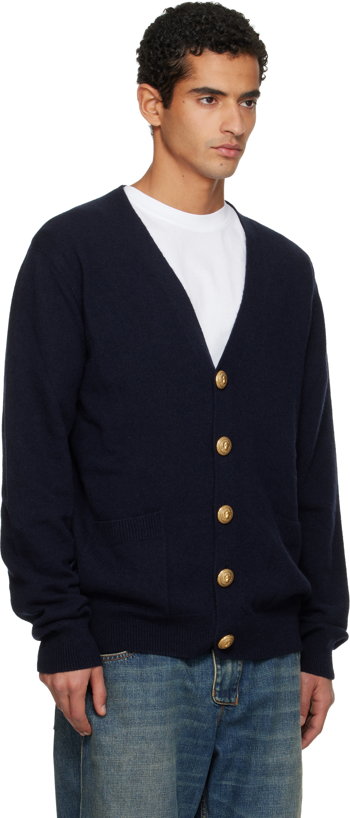 Balmain Navy Eco-Cashmere Cardigan