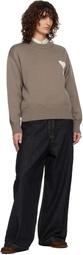 AMI Paris Taupe Wool & Cotton Crewneck Ami de Coeur Sweater