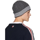 Thom Browne Grey Cashmere Cable Knit Four Bar Beanie