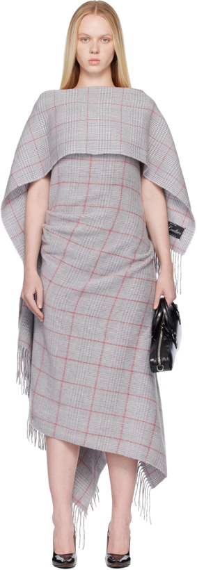 Photo: Jean Paul Gaultier Gray & Red Wool Scarf Maxi Dress
