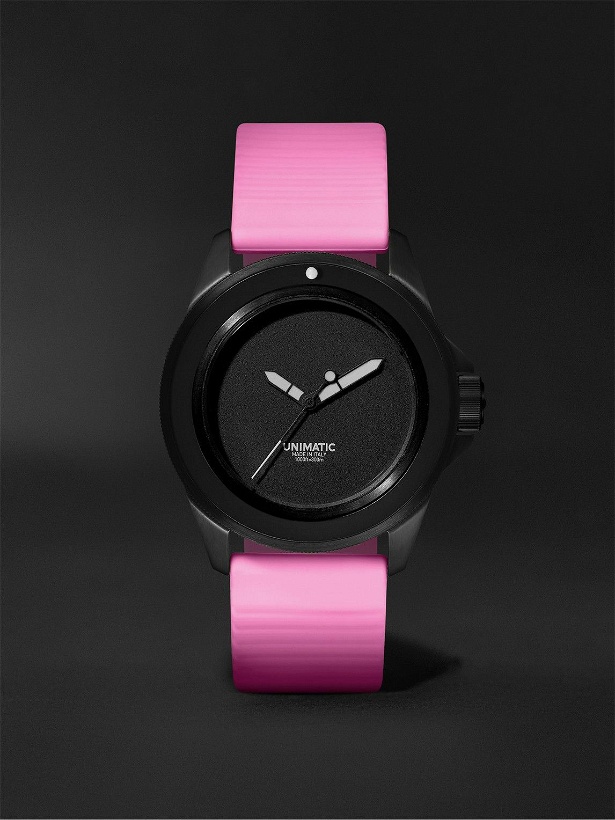 Photo: UNIMATIC - Model One Miami Pink Limited Edition Automatic 40mm Blackened Stainless Steel and TPU Watch, Ref. No. U1S-MN-PINK
