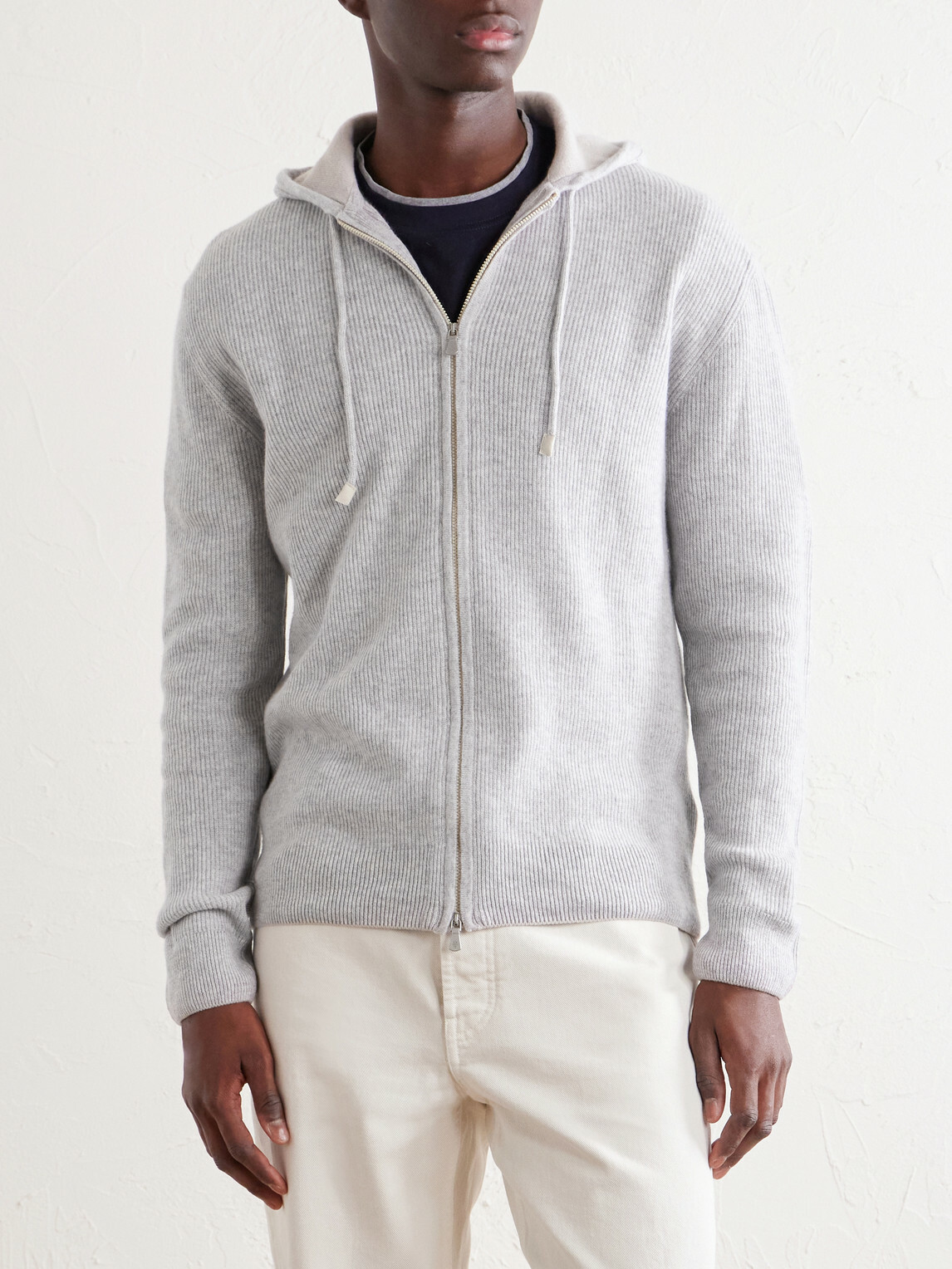 Eleventy - Ribbed Cashmere Zip-Up Hoodie - Gray