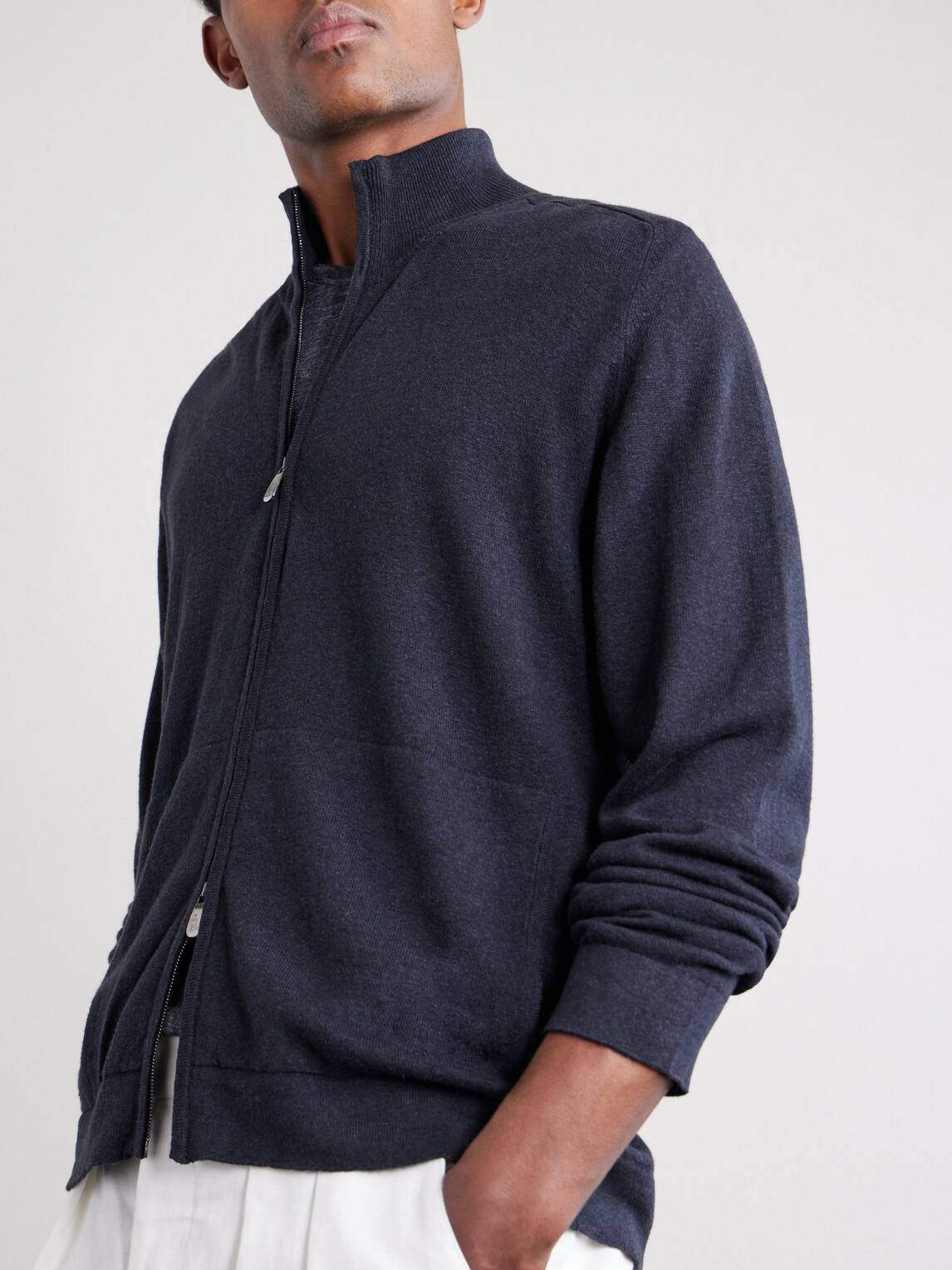 PIACENZA 1733 - Cashmere and Linen-Blend Zip-Up Sweater - Black