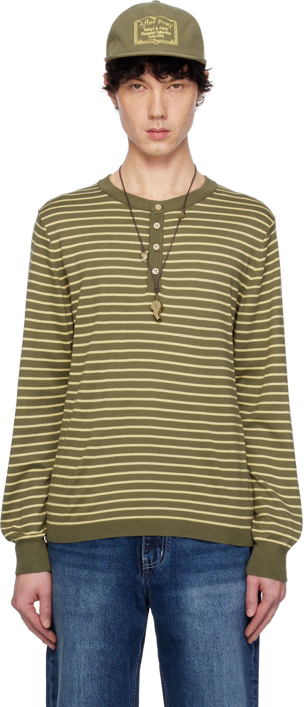 AFTER PRAY Khaki Stripe Knit Henley