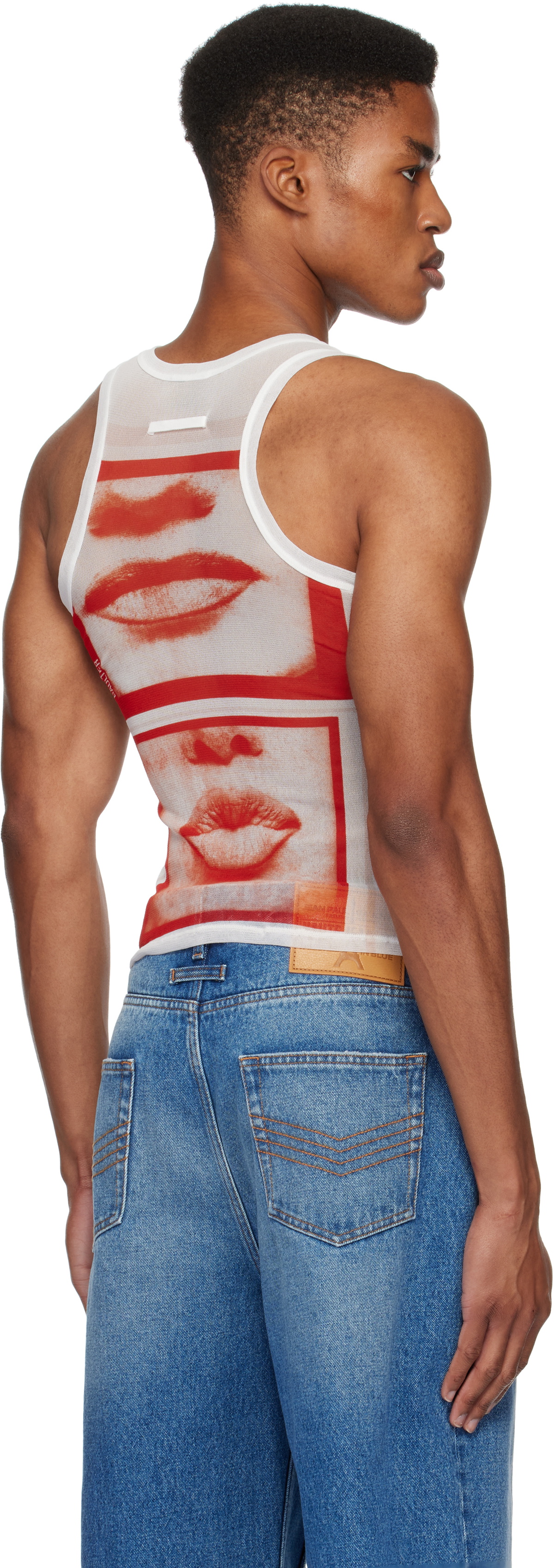 Jean Paul Gaultier White & Red Printed Eyes & Lips Mesh Tank Jean Paul Gaultier White & Red Printed Eyes & Lips Mesh Tank
