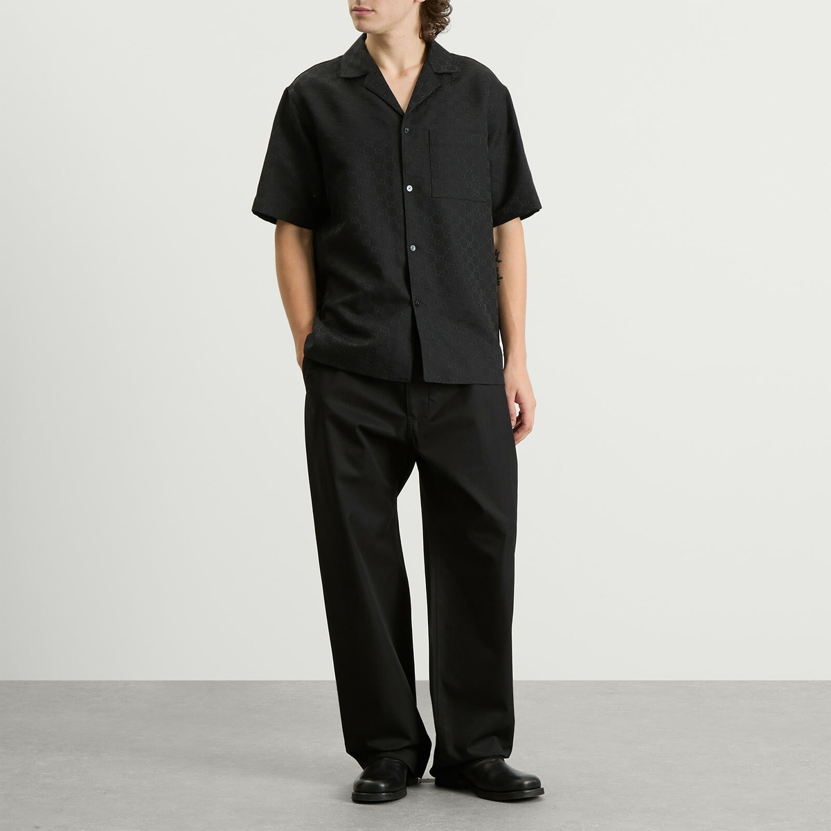 Gucci Men's Linen Blend GG Canvas Shirt in Black Gucci