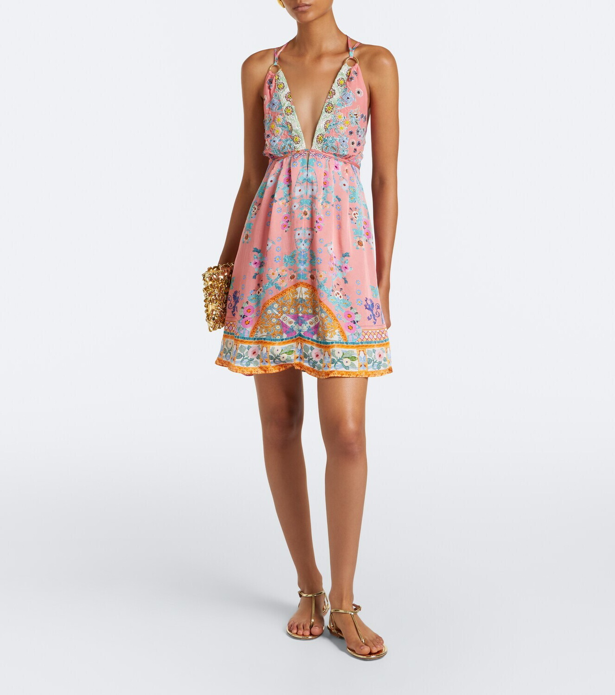 Camilla Floral embellished silk minidress