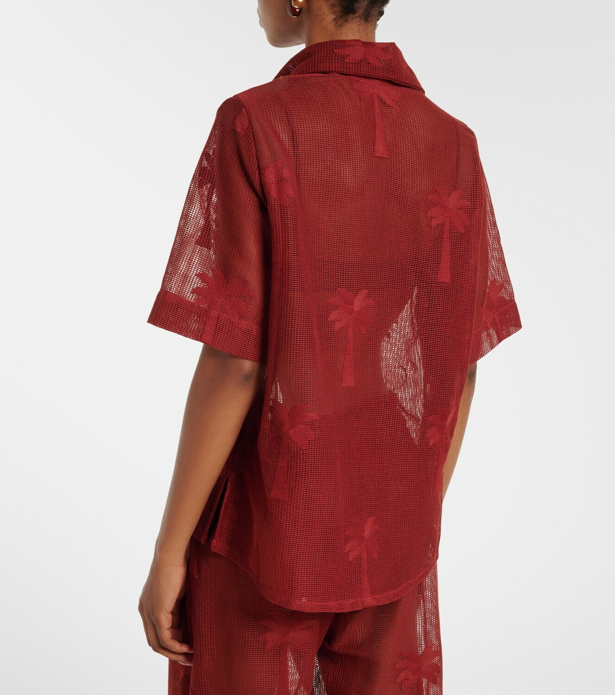 Johanna Ortiz Embroidered cotton-blend mesh shirt