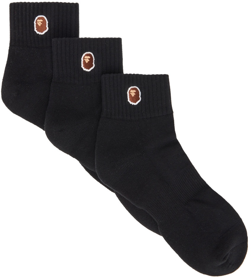 Photo: BAPE Three-Pack Black Ape Head One Point Socks