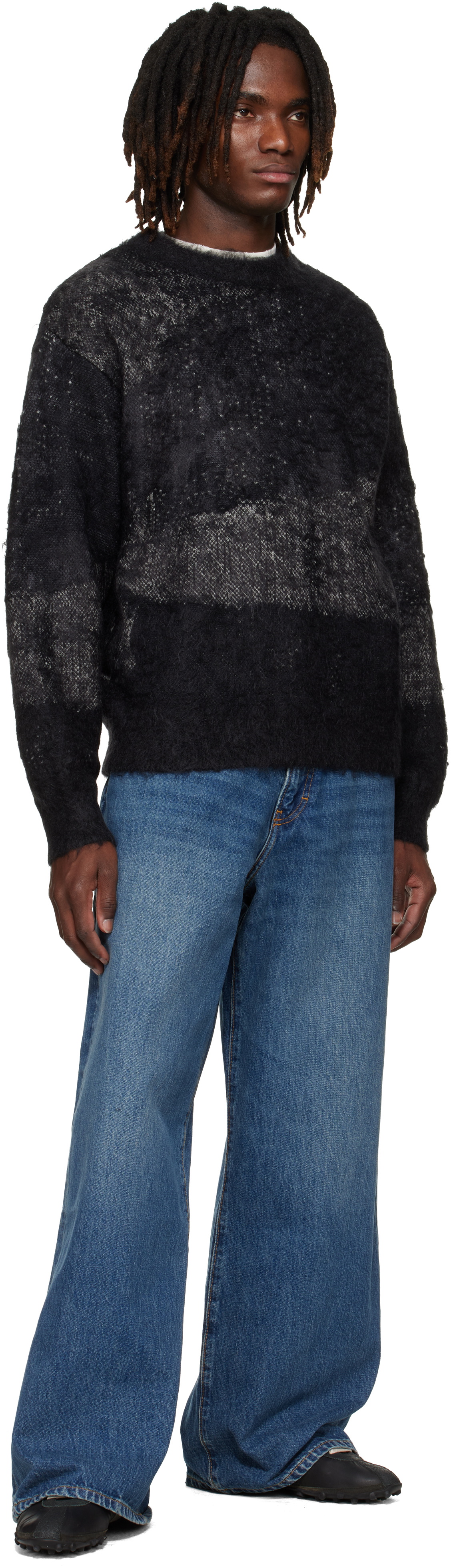 YOKE Black & Gray Abstract Jacquard Mohair Sweater