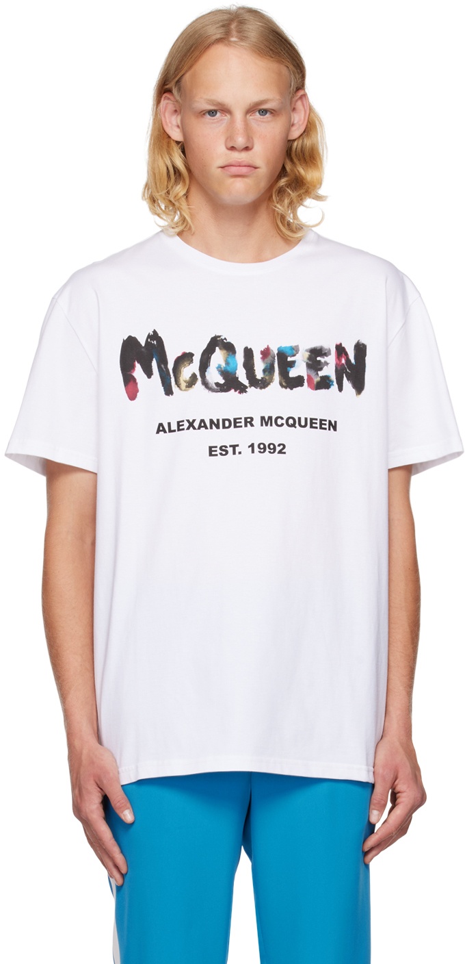 Alexander McQueen White Watercolor Graffiti T-Shirt Alexander McQueen