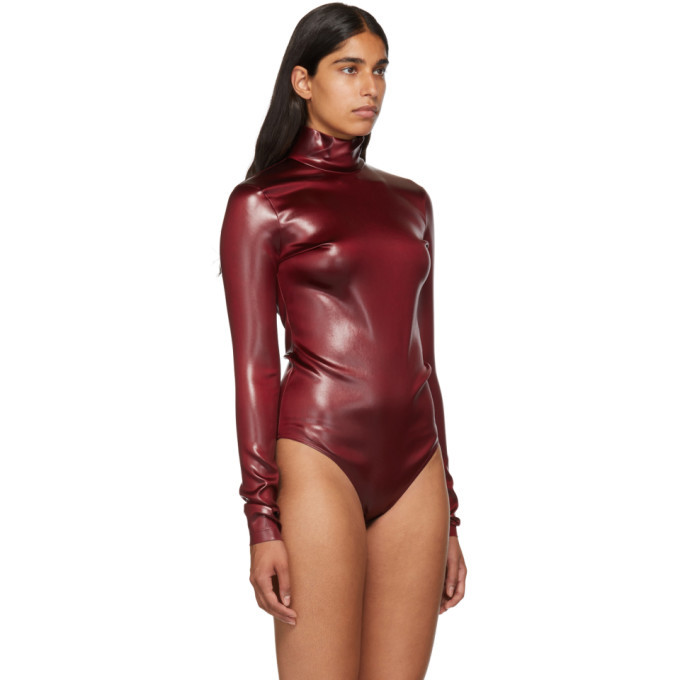 Givenchy Burgundy Faux Leather Turtleneck Bodysuit Givenchy