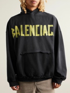 Balenciaga - Tape Type Oversized Distressed Logo-Print Cotton-Jersey Hoodie - Black