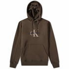 Calvin Klein Men's Archival Monogram Flock Hoody in Olive