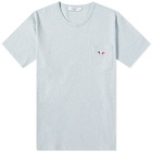 Maison Kitsuné Men's Tricolor Fox Patch Classic Pocket T-Shirt in Blue Haze Melange