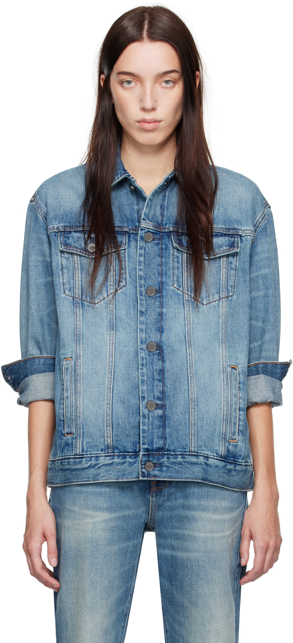 Calvin Klein Blue Halo Selvedge Elongated Trucker Denim Jacket