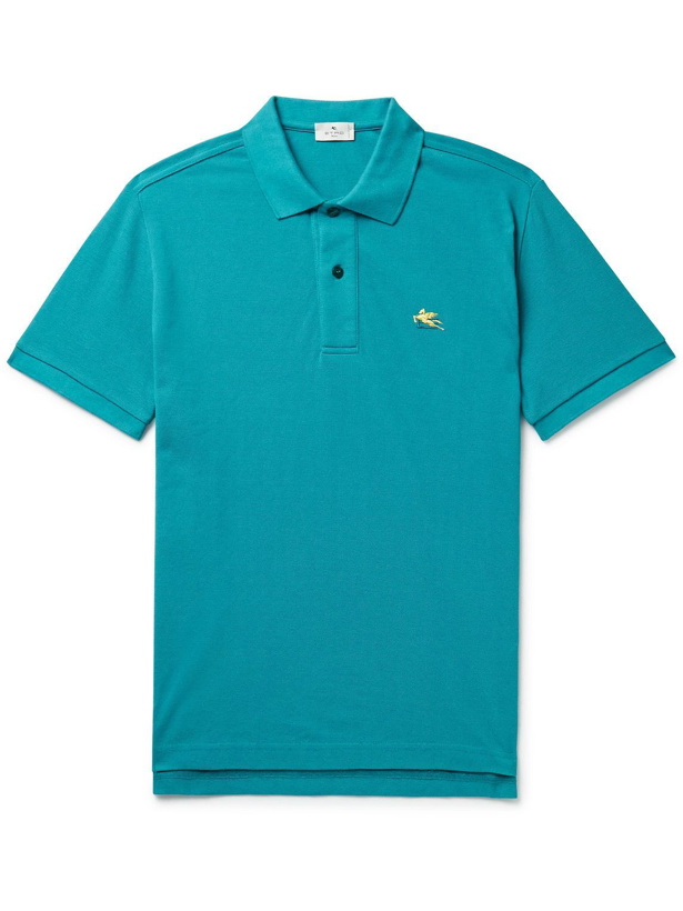 Photo: Etro - Slim-Fit Logo-Embroidered Cotton-Piqué Polo Shirt - Blue