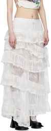 Yuhan Wang SSENSE Exclusive White Lace Trimmed Maxi Skirt