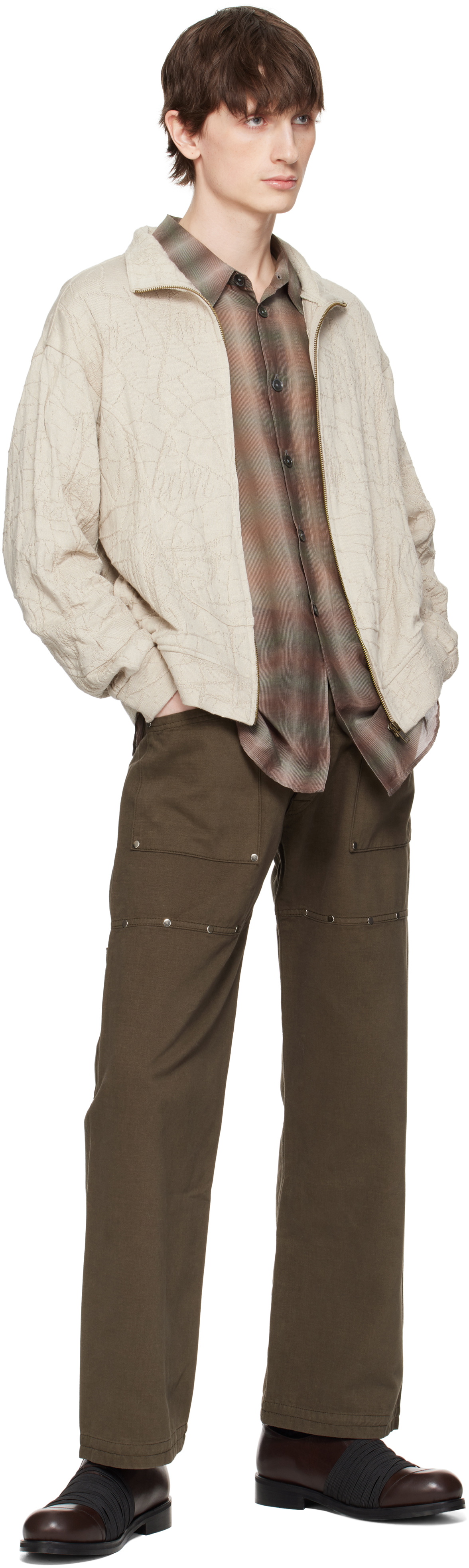 Serapis Beige Knit Wave Track Jacket