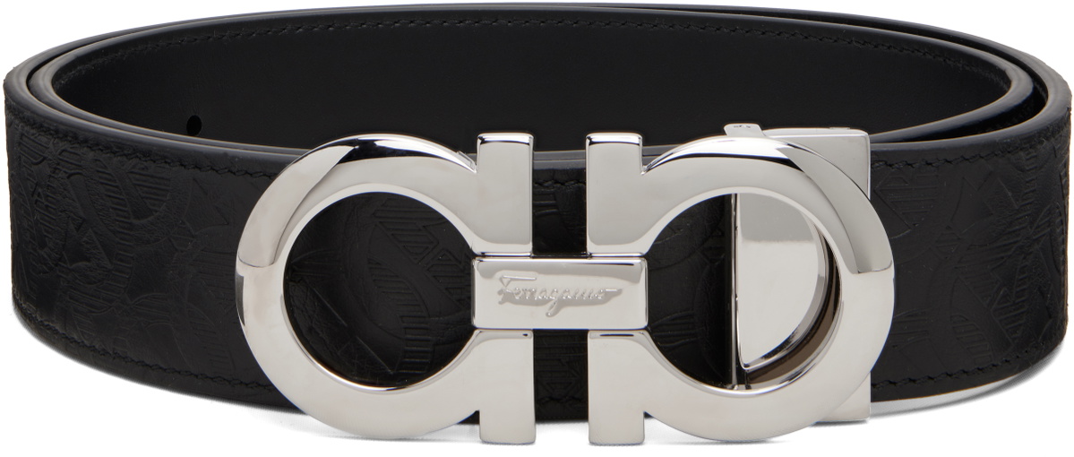 Ferragamo Black Adjustable Gancini Reversible Belt