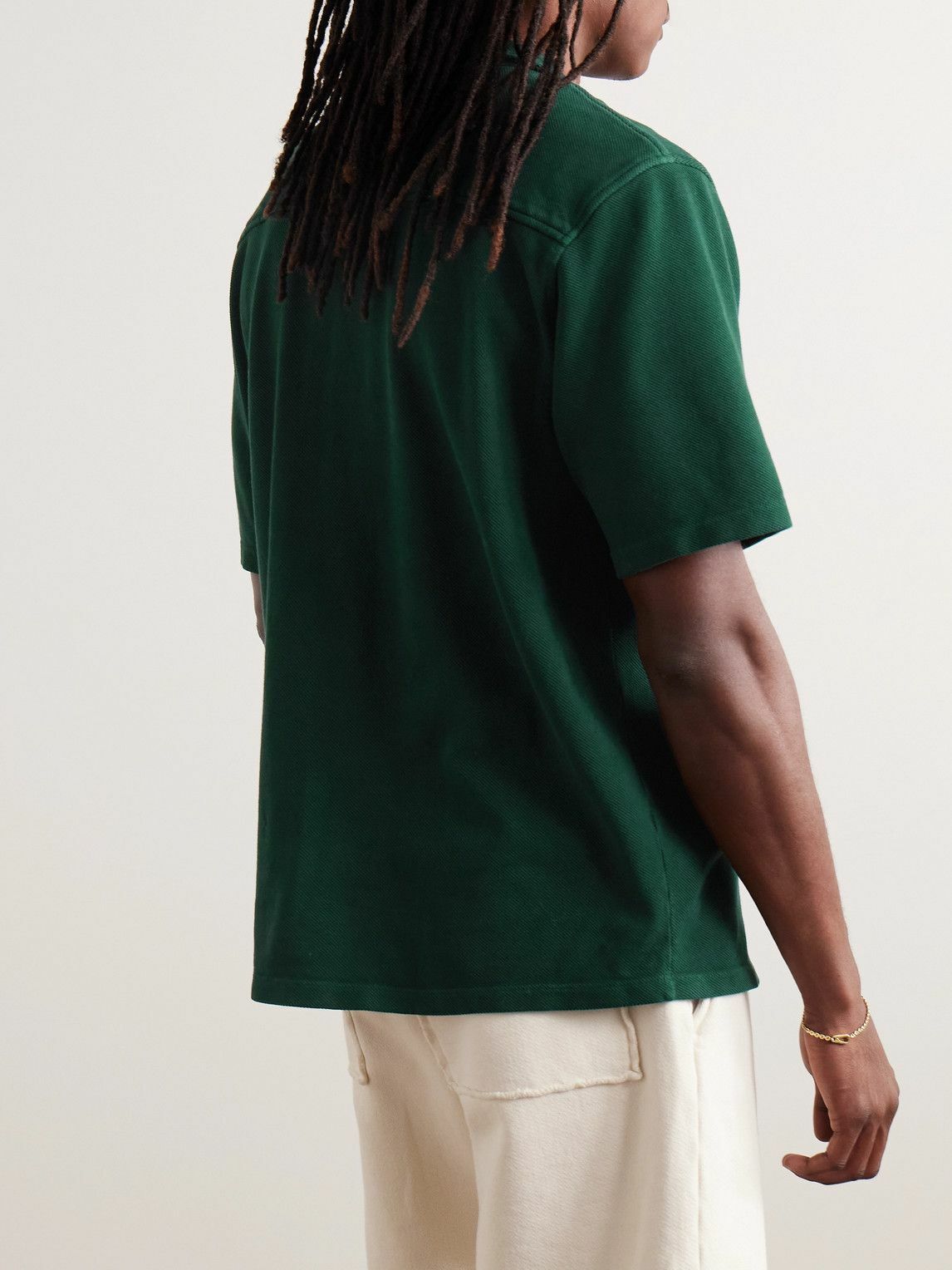 Les Tien - Camp-Collar Garment-Dyed Cotton-Piqué Shirt - Green