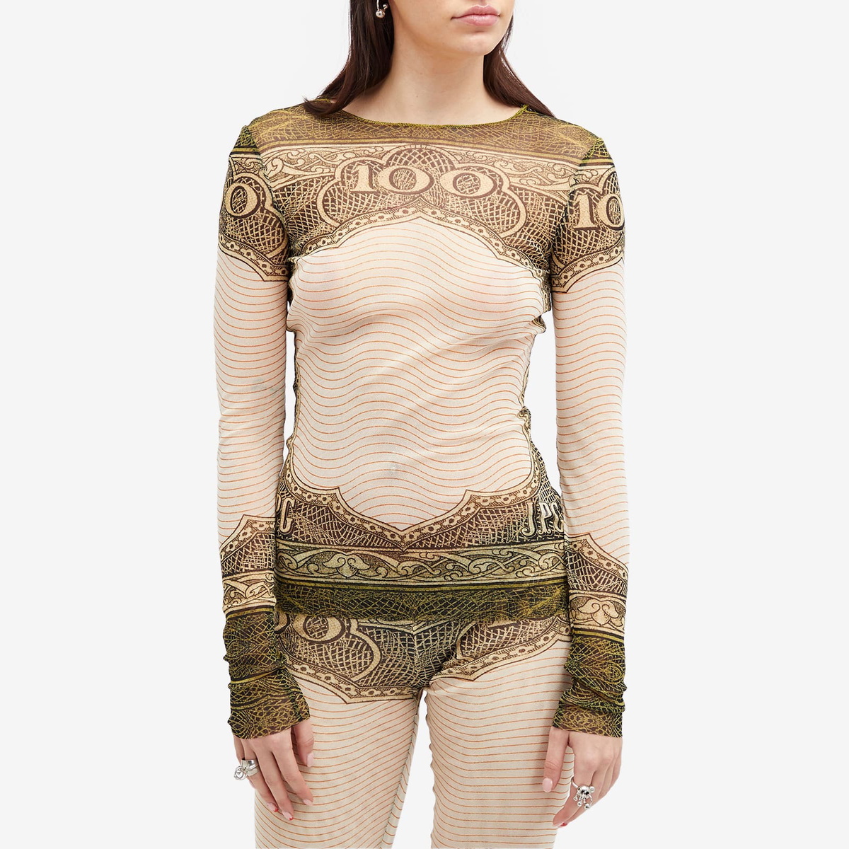 Jean Paul Gaultier Women's Cartouche Mesh Long Sleeve Top in