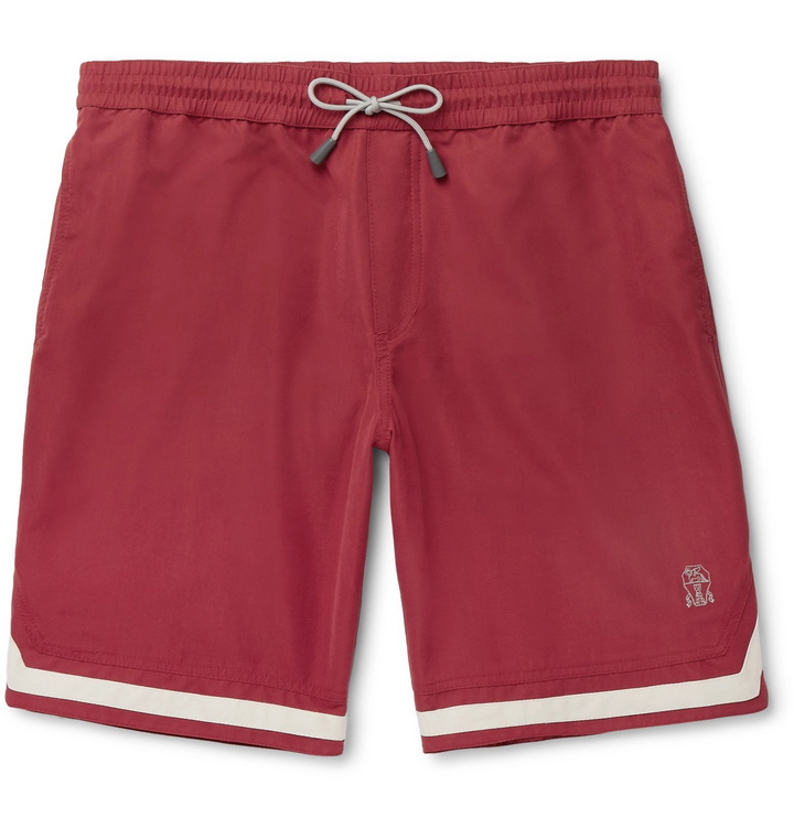 Photo: Brunello Cucinelli - Mid-Length Contrast-Trimmed Swim Shorts - Red