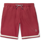 Brunello Cucinelli - Mid-Length Contrast-Trimmed Swim Shorts - Red