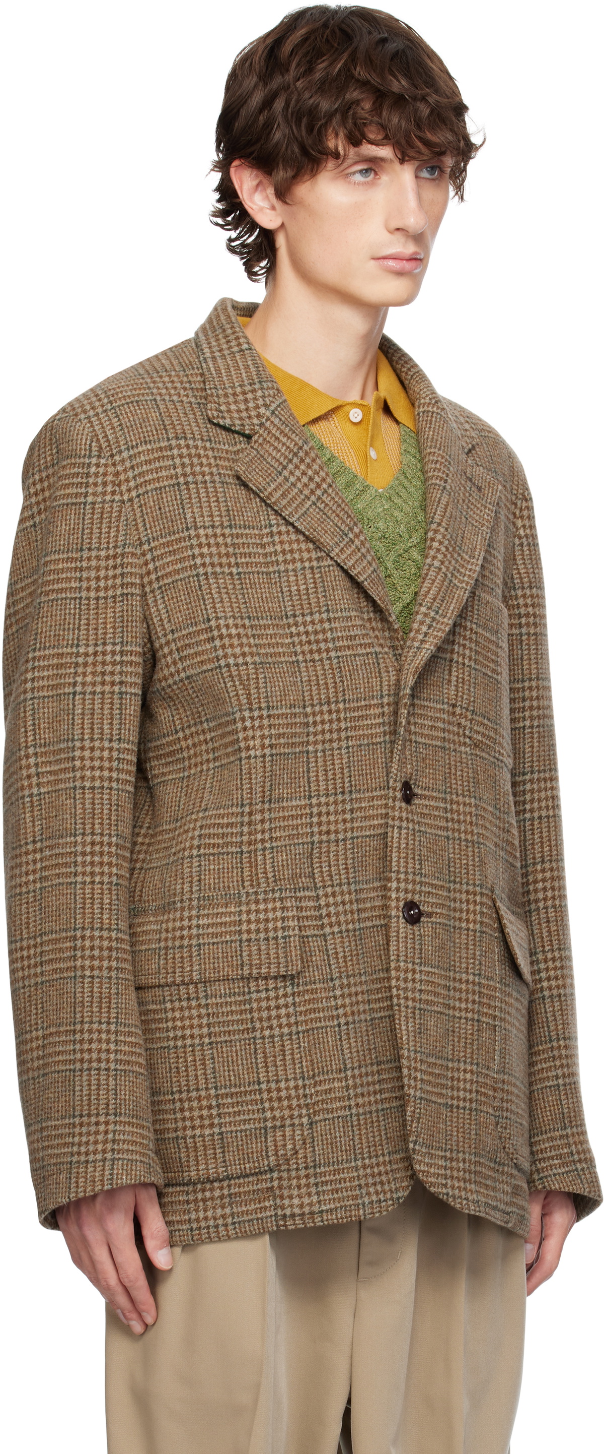 Drake's Brown Prince Of Wales Check Harris Tweed Games Mk