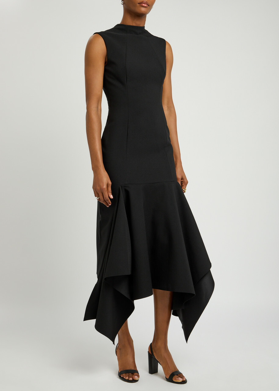 Solace London Trinity Crepe Midi Dress Black