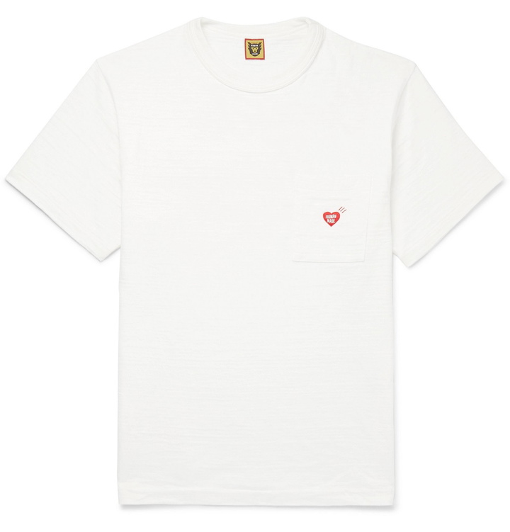 Photo: Human Made - Slim-Fit Logo-Embroidered Printed Slub Cotton-Jersey T-Shirt - White