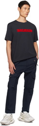 Balmain Navy Retro Flocked T-Shirt