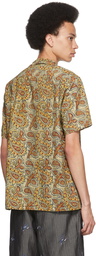 BEAMS PLUS Beige Block Print Open Collar Short Sleeve Shirt