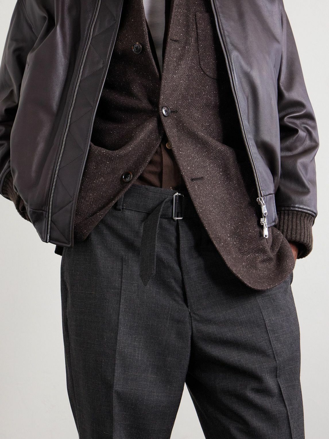 Officine Générale - Straight-Leg Virgin Wool, Silk and Linen-Blend Trousers - Gray