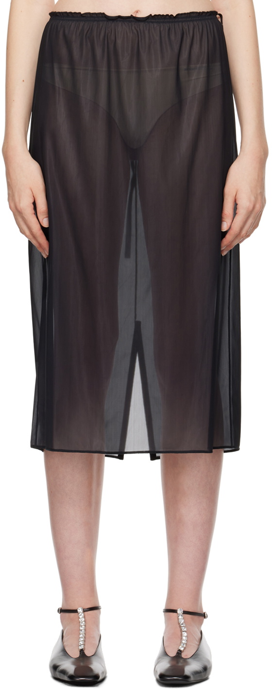 Carven Black Sheer Midi Skirt