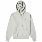 AMI Paris Men's Small A Heart Zip Hoodie in Heather Ash Grey