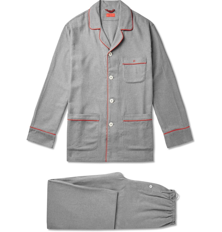 Photo: Isaia - Piped Cotton and Cashmere-Blend Twill Pyjama Set - Gray