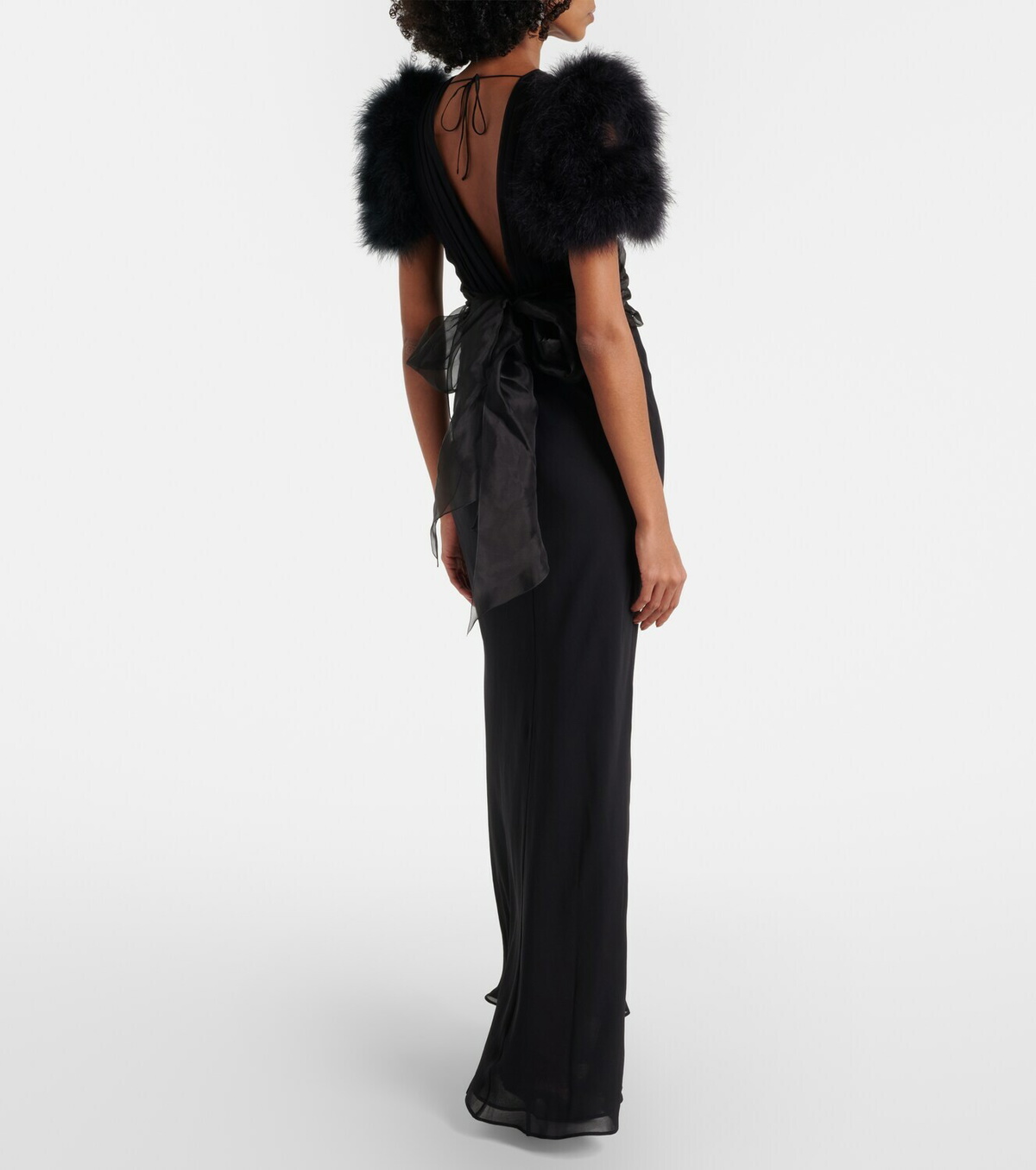 Alessandra Rich Feather-trimmed silk georgette gown