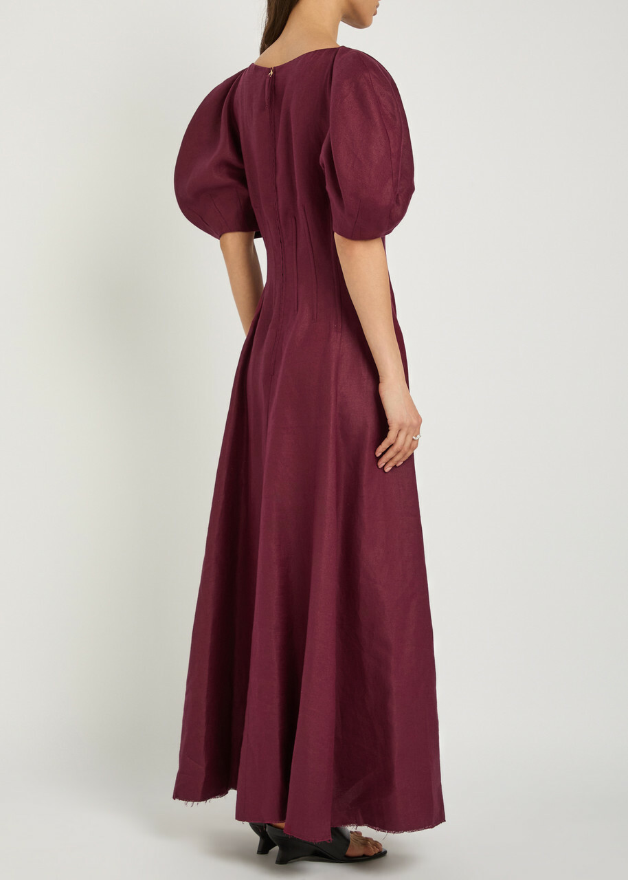 Gabriela Hearst Ranya Linen Maxi Dress Bordeaux