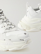 BALENCIAGA - Triple S Logo-Print Faux Leather Sneakers - White