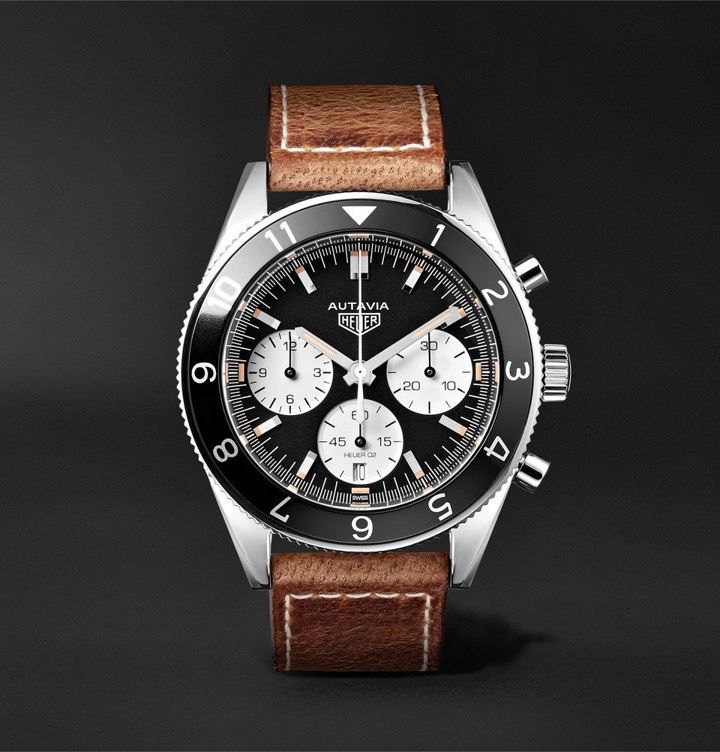 Photo: TAG Heuer - Autavia Automatic Chronograph 42mm Polished-Steel and Leather Watch - Men - Black