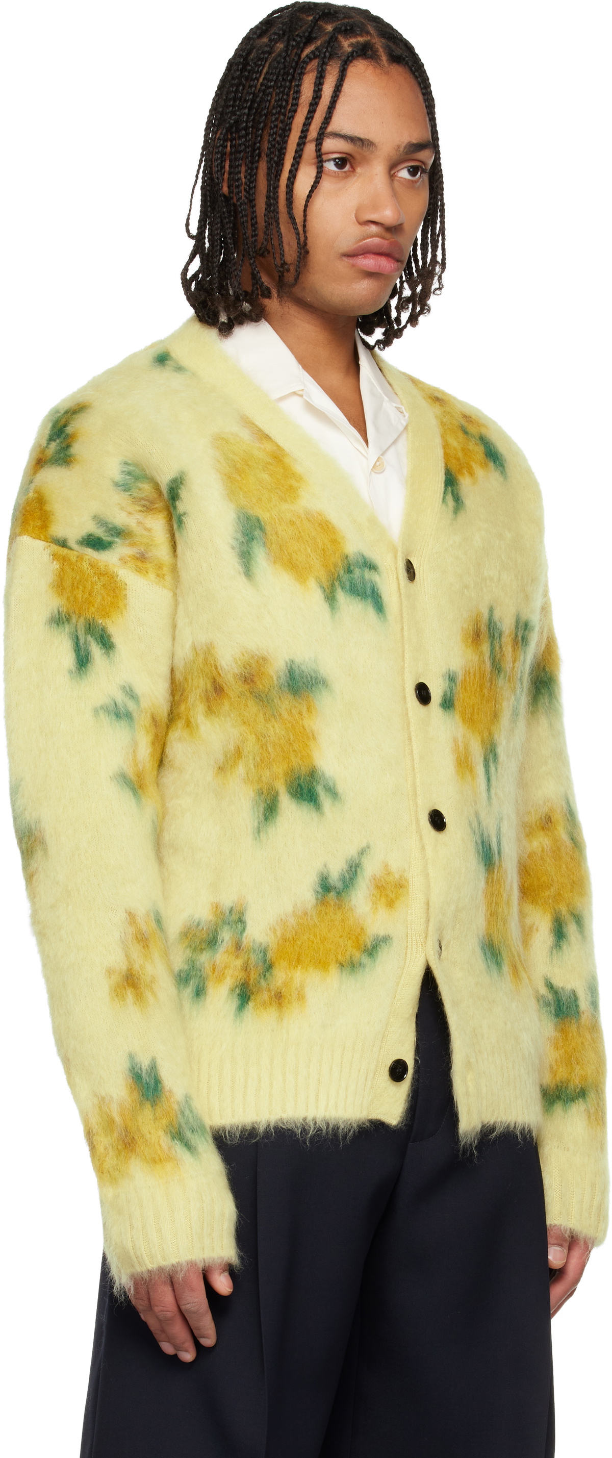 Jil Sander Yellow Wool Blend V-Neck Cardigan Jil Sander