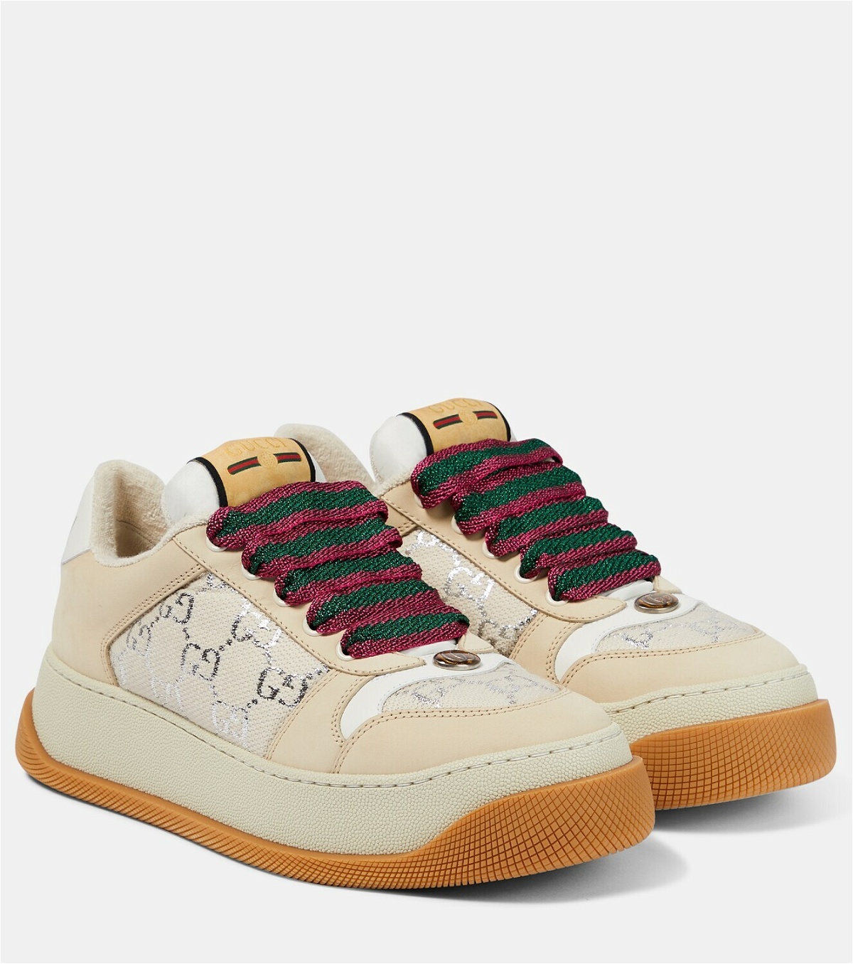 Ace leather-trimmed GG sneakers in beige - Gucci