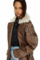 Diesel Double-breasted aviator-biker coat - Jackets Womens in Brown