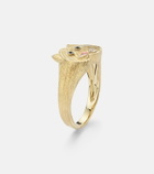 Yvonne Léon Chevalière Chaton Mini 9kt gold ring with black diamonds