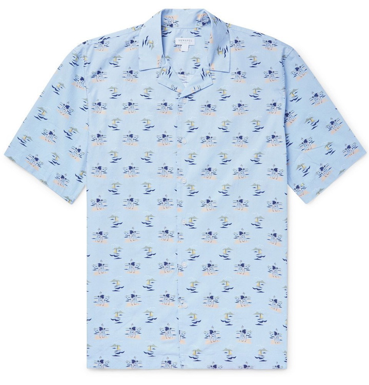 Photo: Sunspel - Camp-Collar Printed Cotton Shirt - Blue