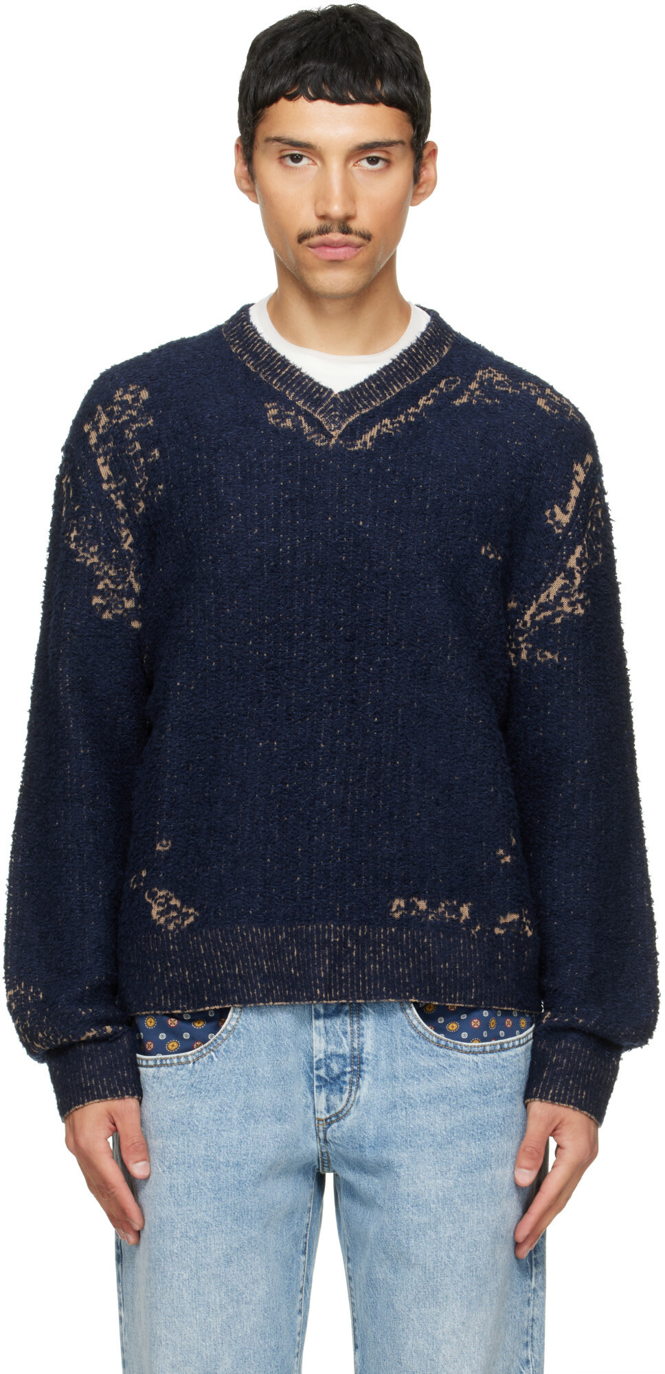 Maison Margiela Navy Acid Knit Sweater