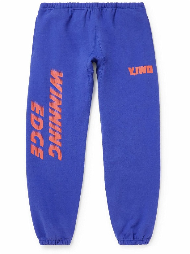 Photo: Y,IWO - Tapered Logo-Print Cotton-Jersey Sweatpants - Blue